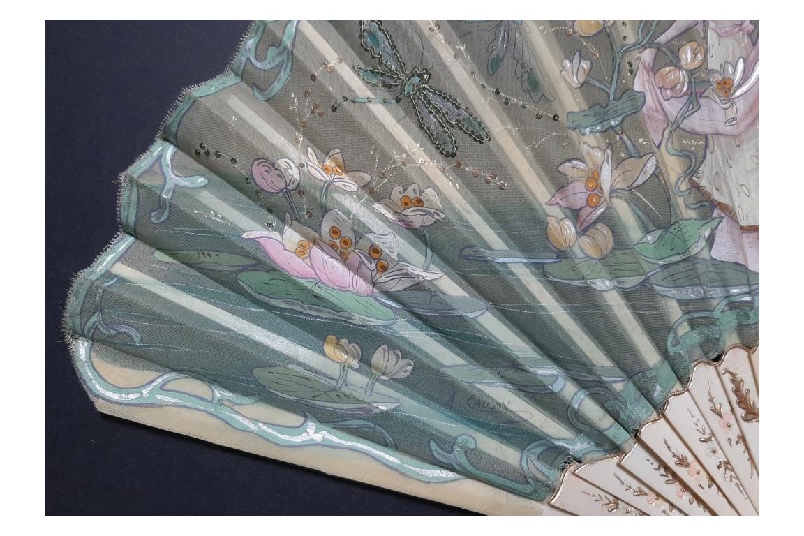 Lotus Woman, fan by Causon, circa 1900-1910