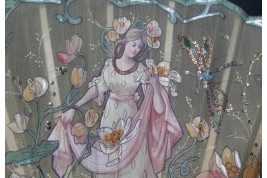 Femme lotus, éventail de Causon vers 1900-1910