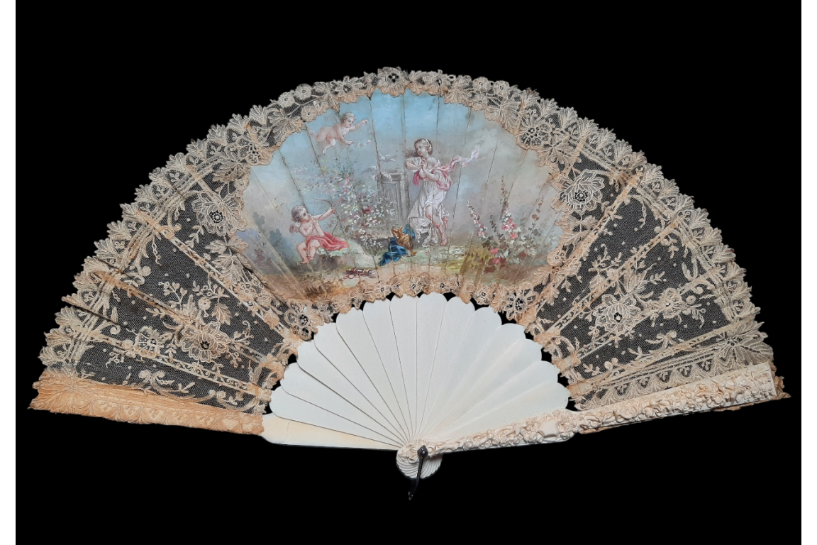 L’amour, les roses et les serpents, éventail vers 1860-70