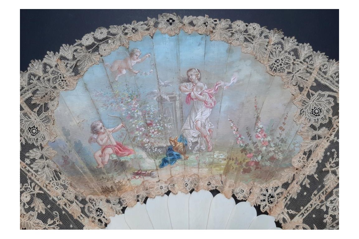 L’amour, les roses et les serpents, éventail vers 1860-70