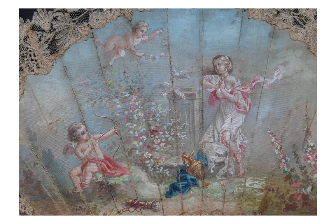 L’amour, les roses et les serpents, éventail vers 1860-70