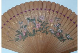 Pruning a pine tree, Japanese fan, Meiji era