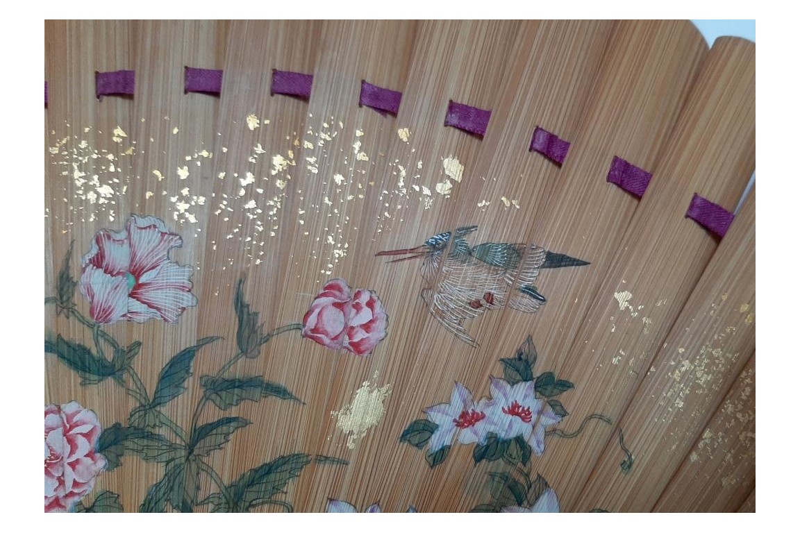 Pruning a pine tree, Japanese fan, Meiji era