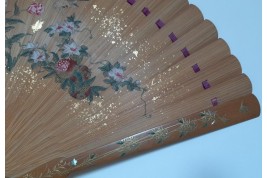 Pruning a pine tree, Japanese fan, Meiji era