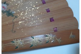 Pruning a pine tree, Japanese fan, Meiji era