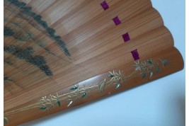 Pruning a pine tree, Japanese fan, Meiji era