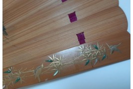 Pruning a pine tree, Japanese fan, Meiji era