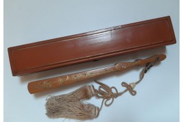 Pruning a pine tree, Japanese fan, Meiji era