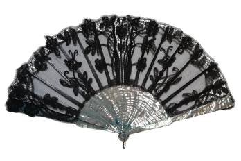 Black and blue flowers, fan circa 1900-1910