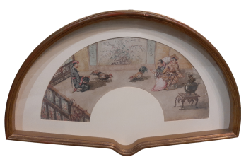 Chinese cockfighting, fan leaf 19th century