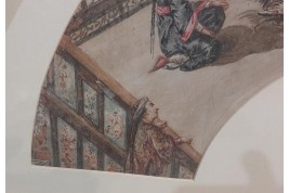 Le combat de coqs chinois, feuille d'éventail XIXème siècle