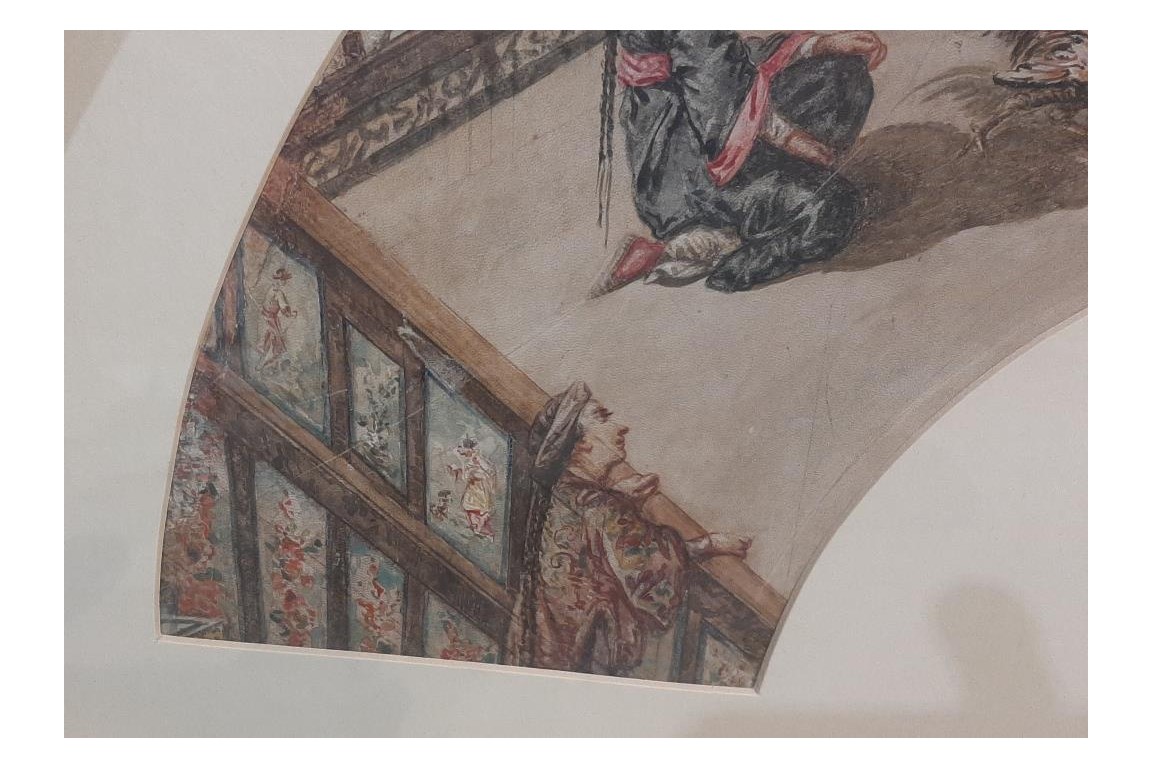 Chinese cockfighting, fan leaf 19th century