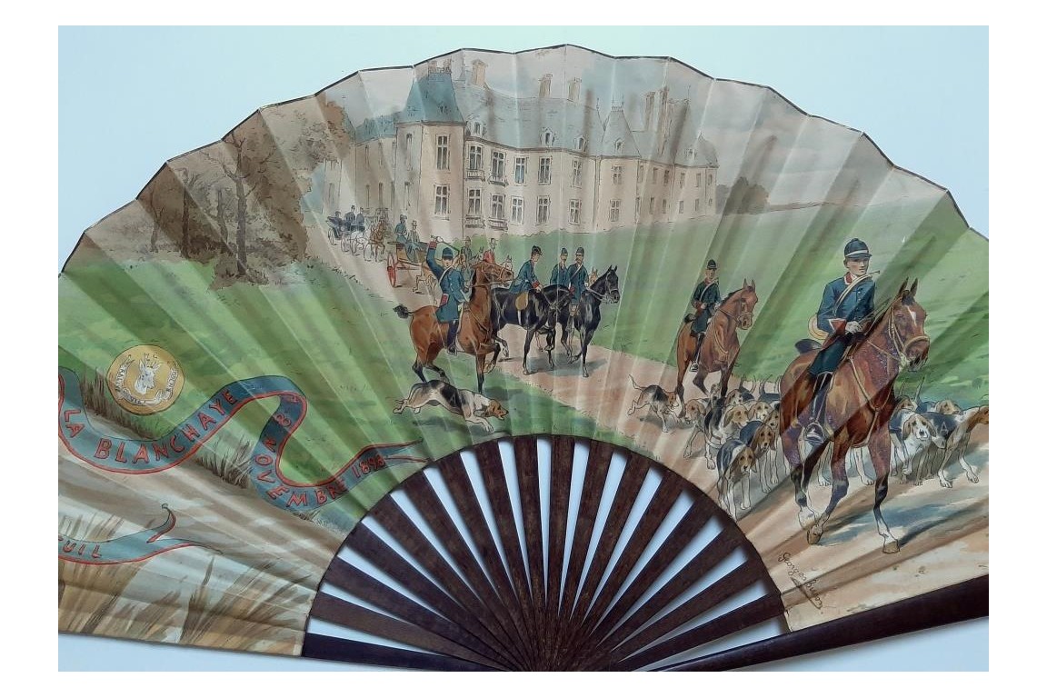 Le 500ème chevreuil, Rallye Viel Anjou 1898. Éventail commémoratif de vénerie.