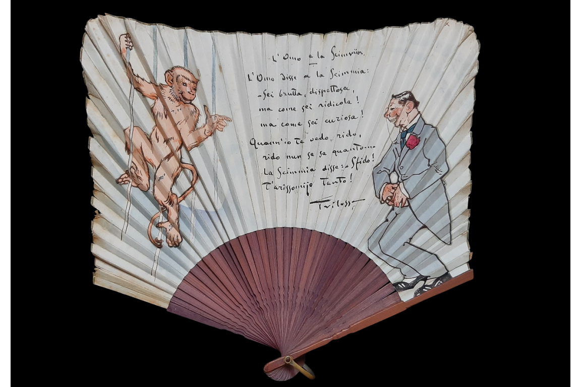 The man and the monkey by Trilussa, humorous fan circa 1900-1915