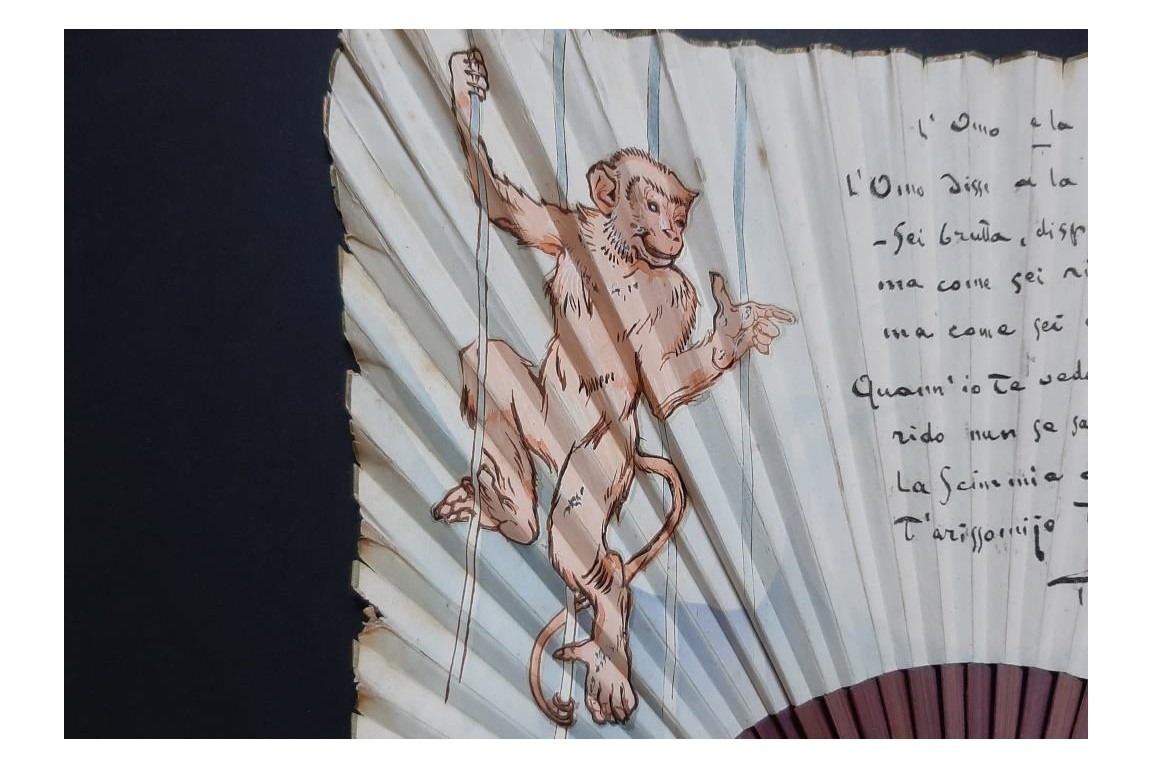 The man and the monkey by Trilussa, humorous fan circa 1900-1915