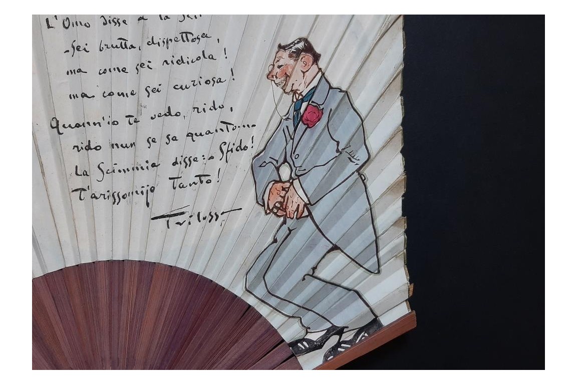 The man and the monkey by Trilussa, humorous fan circa 1900-1915