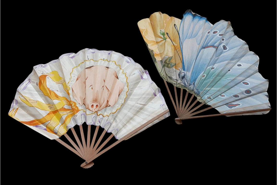 Cochon et papillon de Daudet, éventails Duvelleroy vers 1900