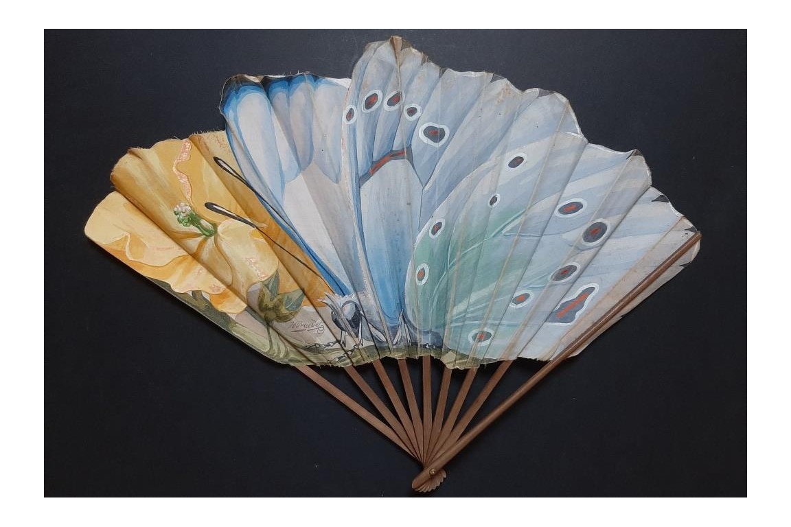 Pig and butterfly by Daudet, Duvelleroy fans circa 1900