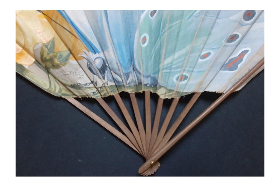 Pig and butterfly by Daudet, Duvelleroy fans circa 1900