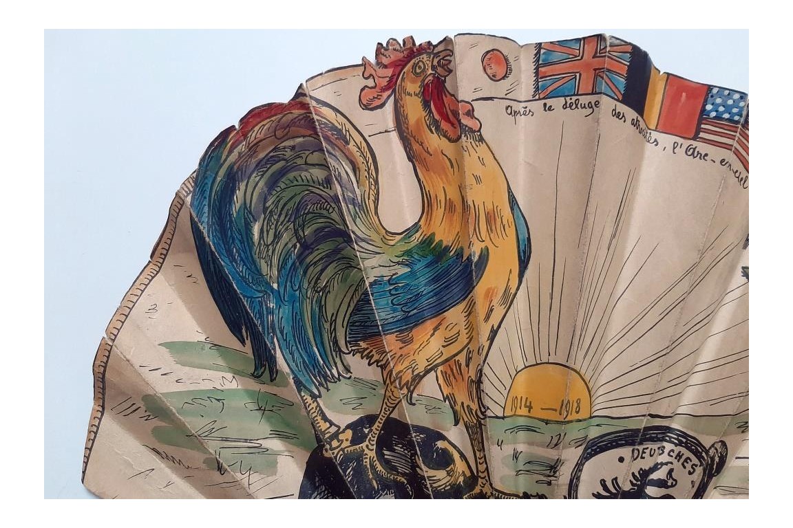 Le coq de la Victoire, éventail de la Grande Guerre, vers 1918