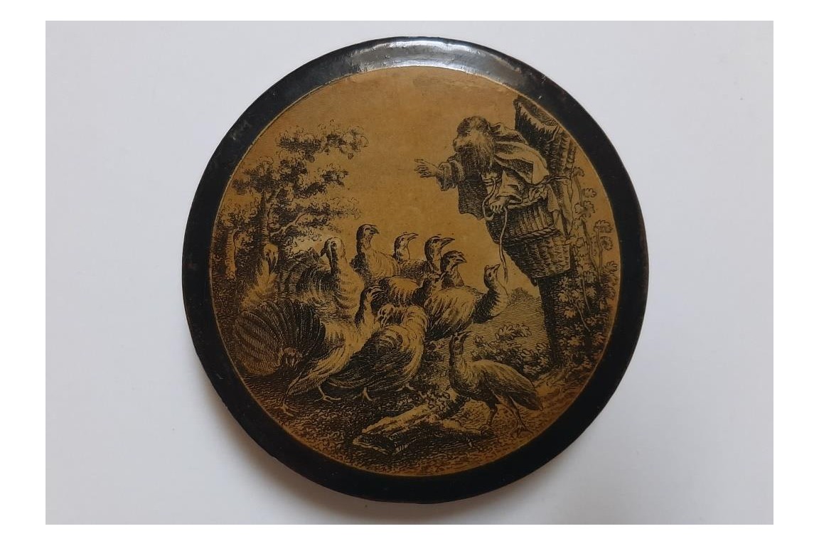 Singe et dindons d'après Peyrotte, tabatière XIXème siècle