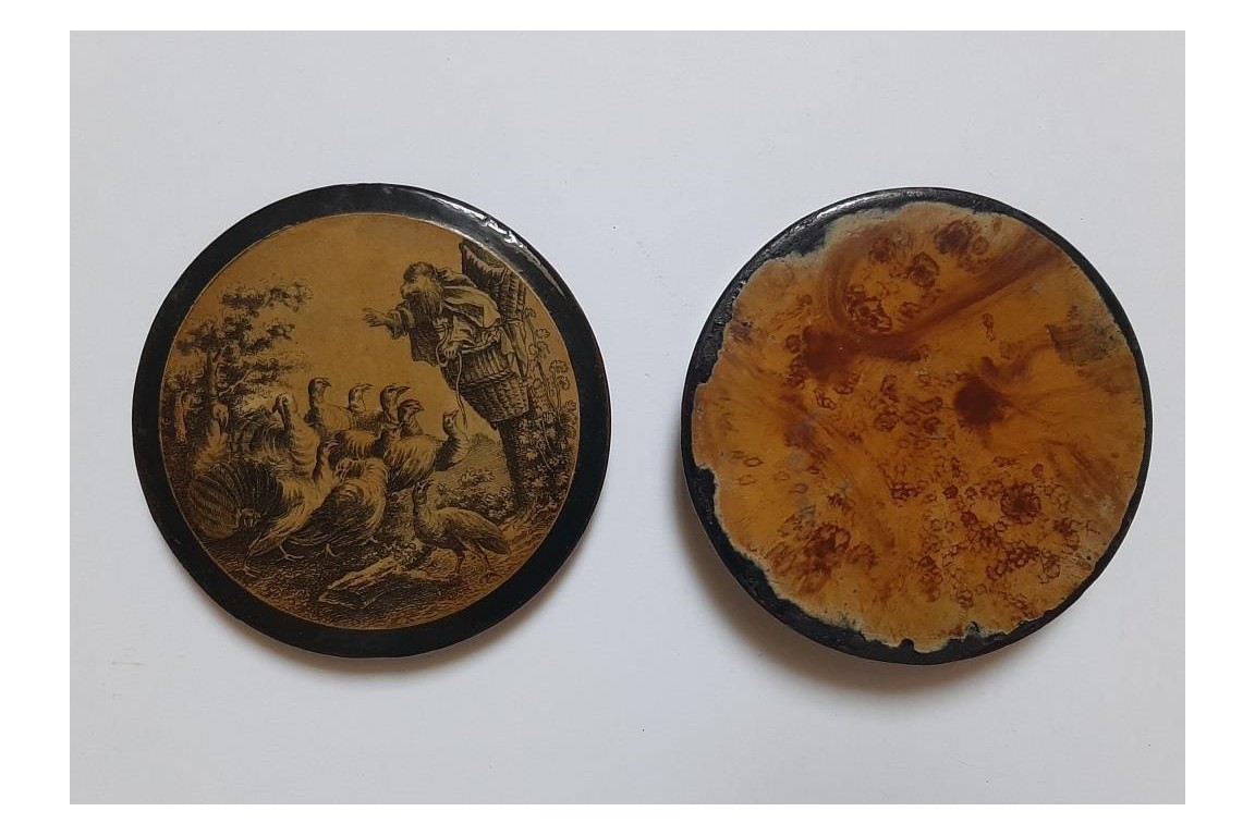 Singe et dindons d'après Peyrotte, tabatière XIXème siècle