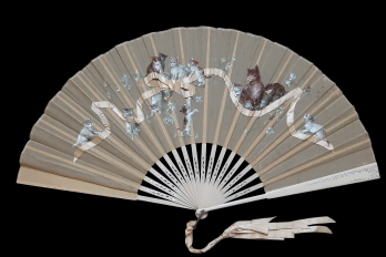Cats with ribbon, fan circa 1880-90