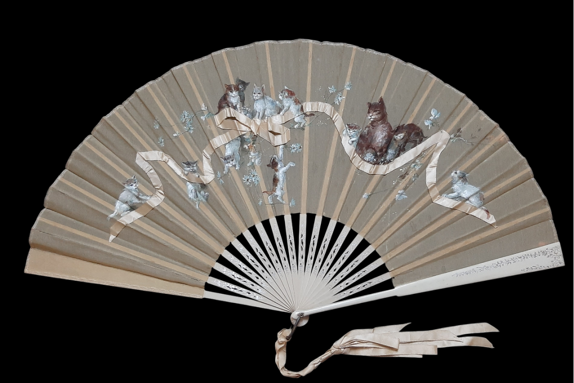 Cats with ribbon, fan circa 1880-90