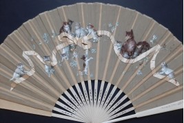 Cats with ribbon, fan circa 1880-90