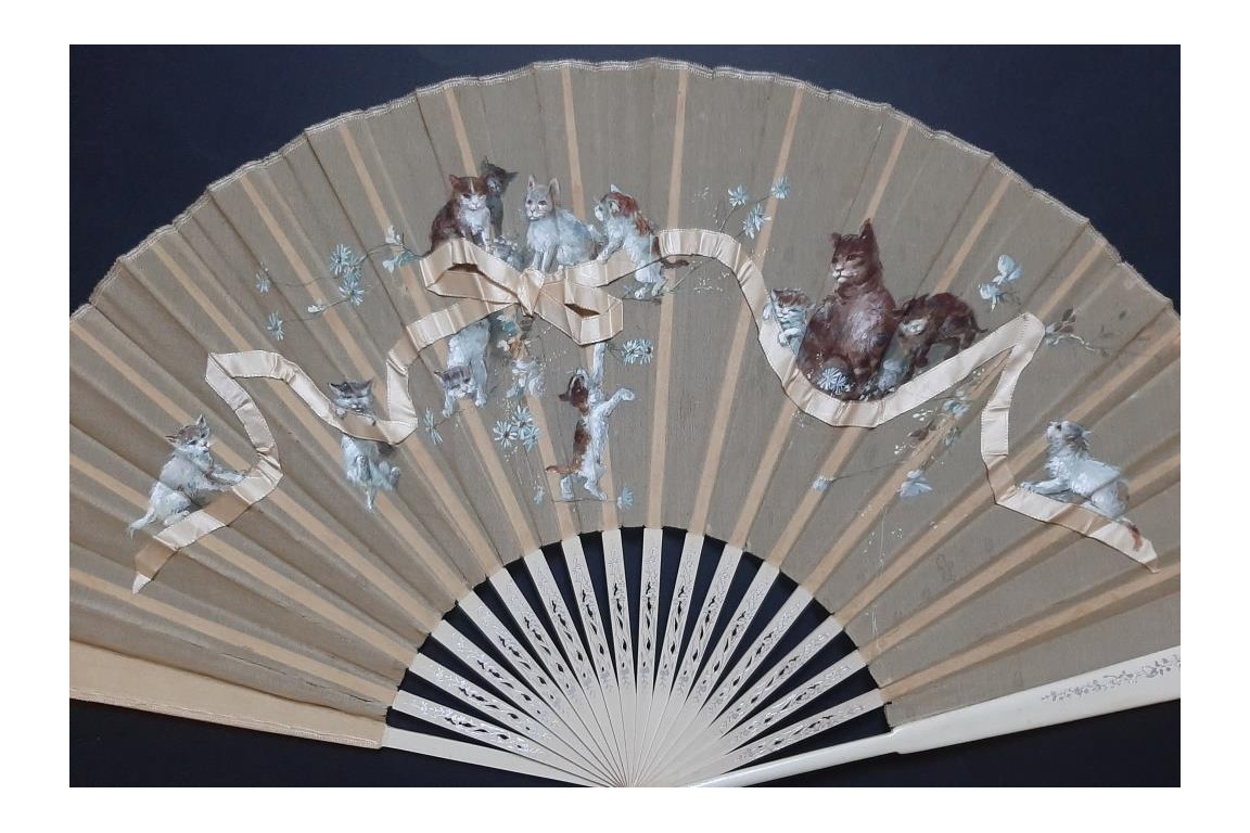 Cats with ribbon, fan circa 1880-90