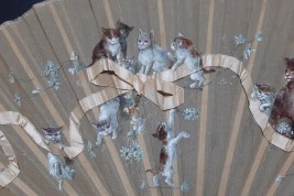 Cats with ribbon, fan circa 1880-90