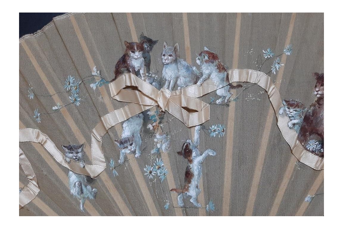 Cats with ribbon, fan circa 1880-90