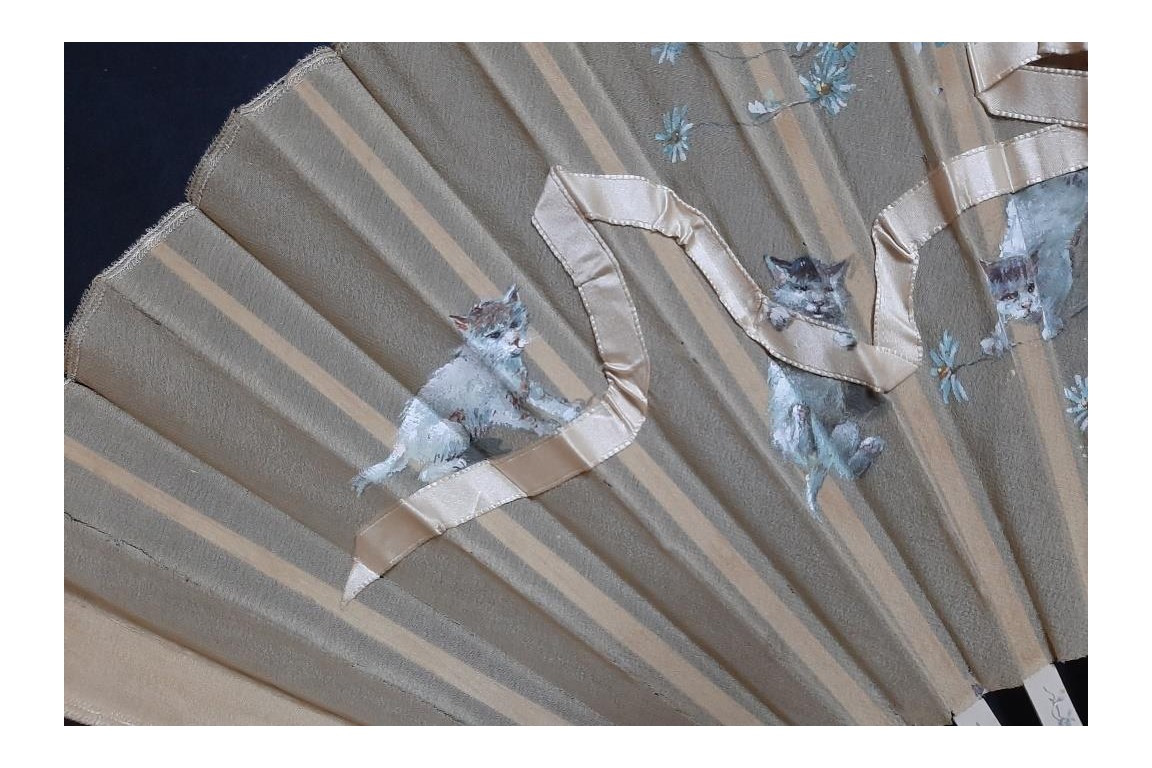 Cats with ribbon, fan circa 1880-90