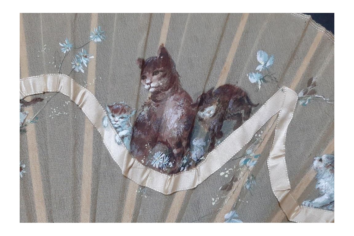 Cats with ribbon, fan circa 1880-90