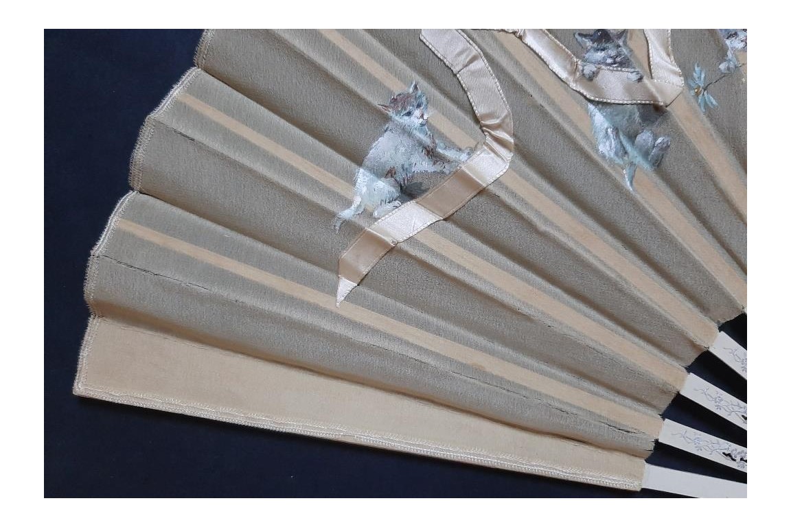 Cats with ribbon, fan circa 1880-90