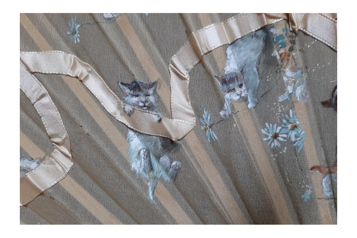 Cats with ribbon, fan circa 1880-90