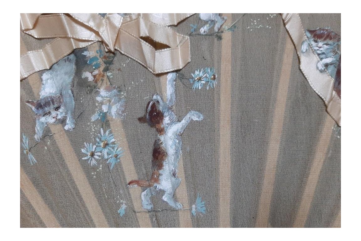 Cats with ribbon, fan circa 1880-90