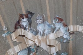 Cats with ribbon, fan circa 1880-90