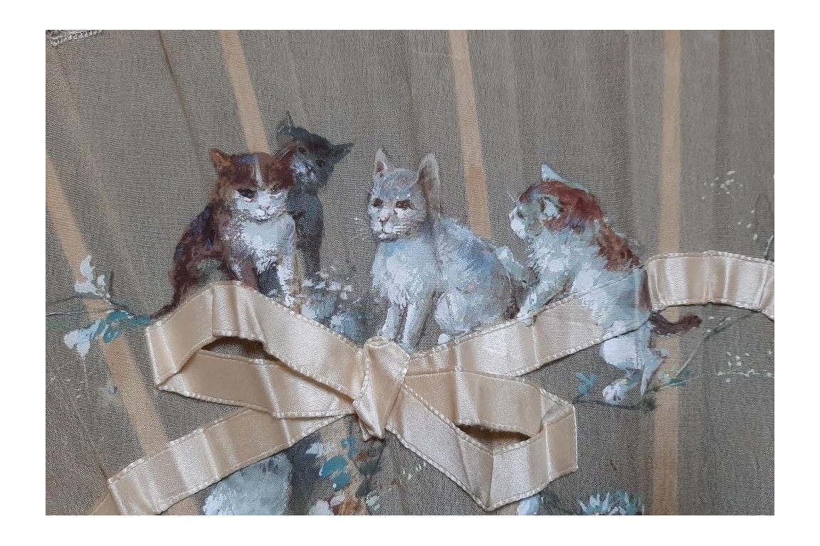Cats with ribbon, fan circa 1880-90
