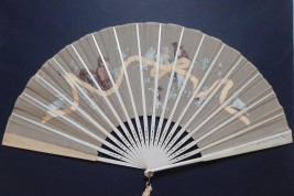 Cats with ribbon, fan circa 1880-90
