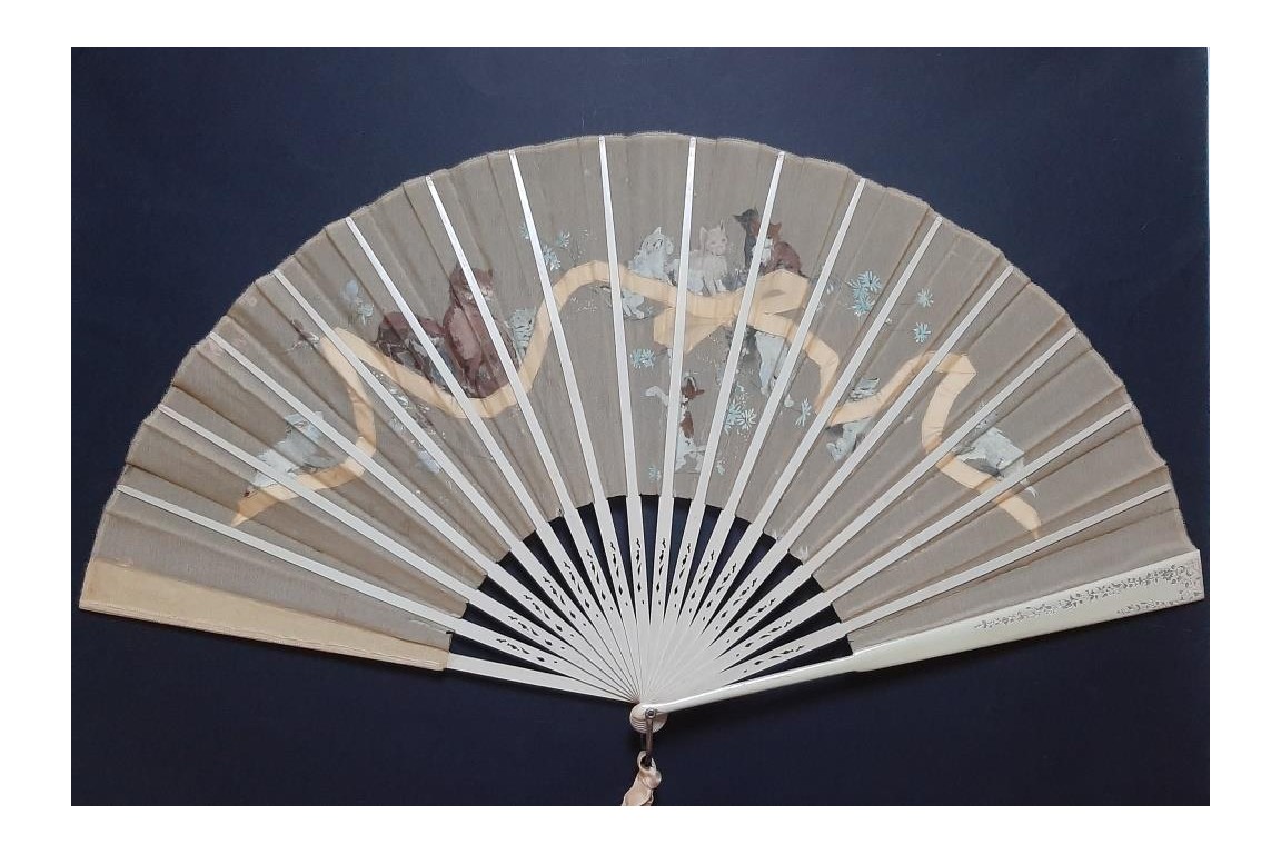 Cats with ribbon, fan circa 1880-90