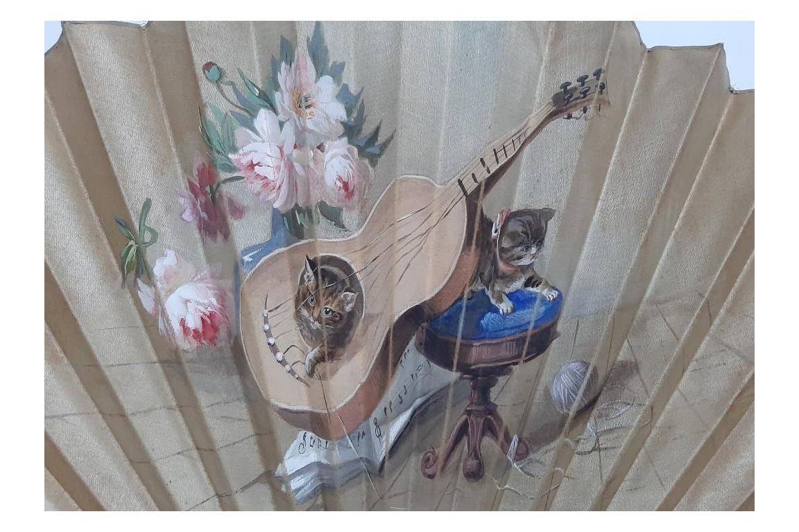 Musician cats, late 19th century fan