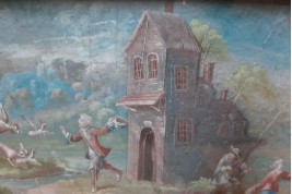 Fox attacking chickens, 17th century fan leaf