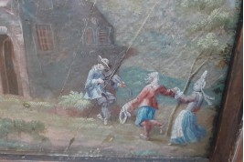 Fox attacking chickens, 17th century fan leaf