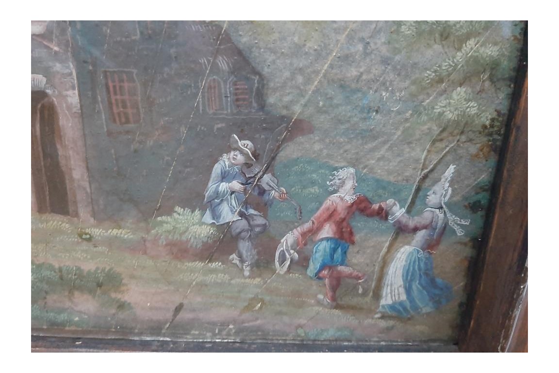 Fox attacking chickens, 17th century fan leaf