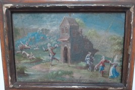 Fox attacking chickens, 17th century fan leaf