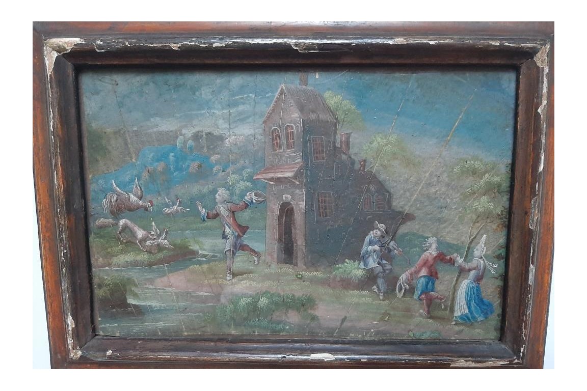Fox attacking chickens, 17th century fan leaf