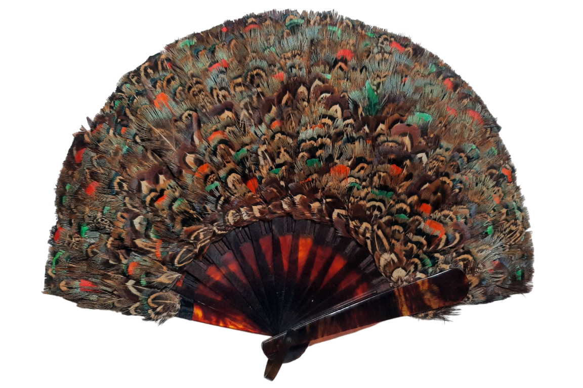 Small feather marquetry fan, early 20th century