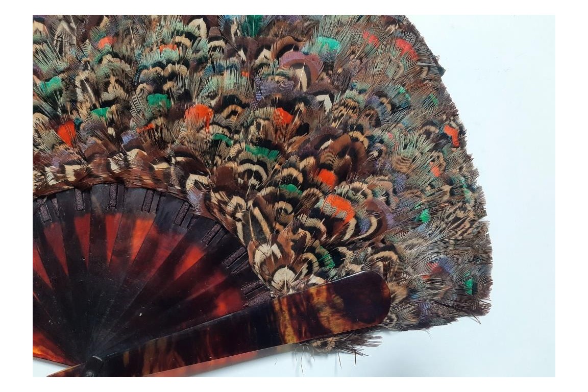 Small feather marquetry fan, early 20th century