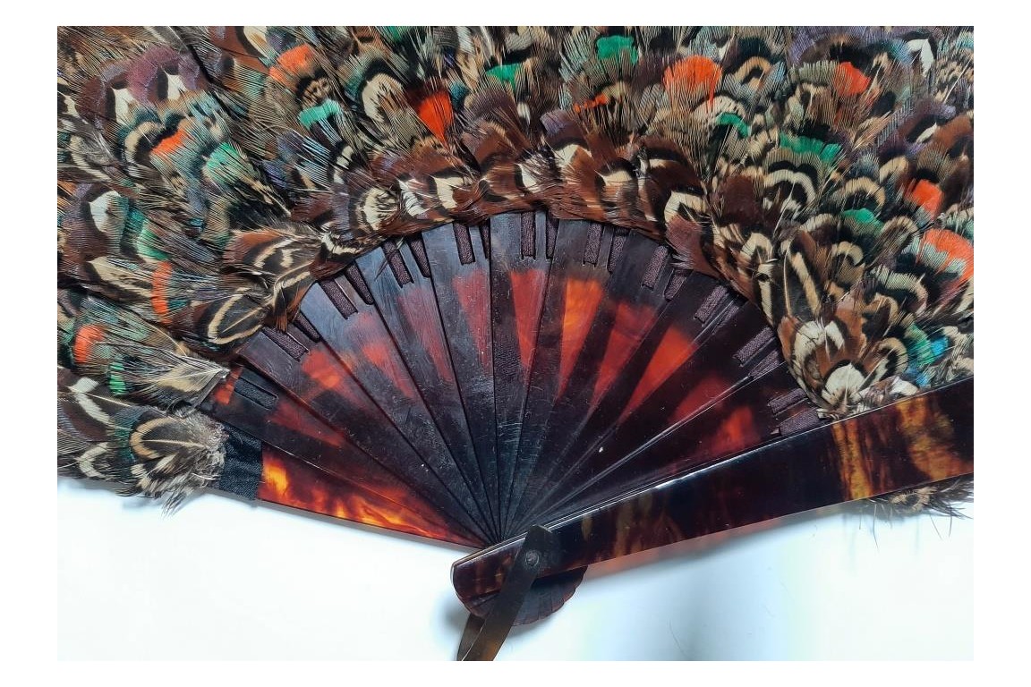 Small feather marquetry fan, early 20th century